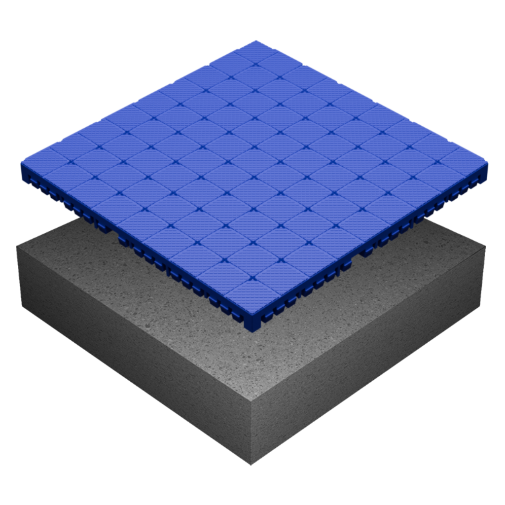 Ilustração técnica do piso modular Robust Out sobre base rígida